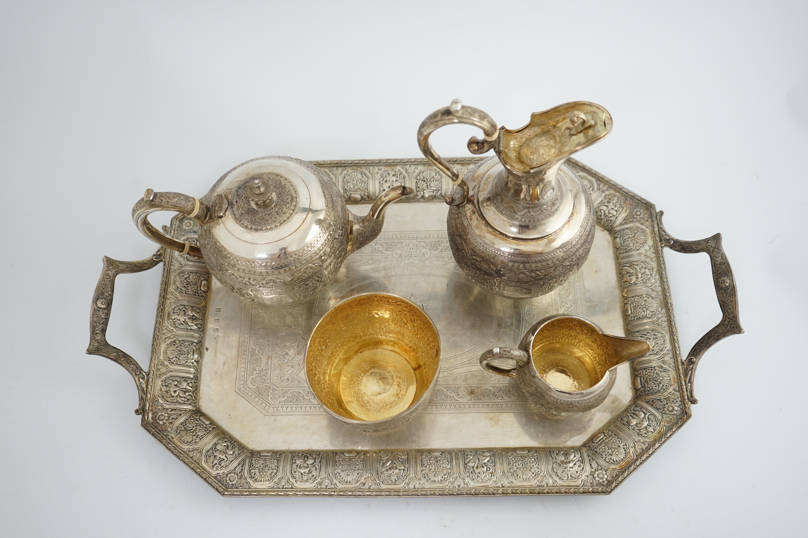 An Edwardian Scottish Anglo-Indian five piece tea set by James Reid & Co